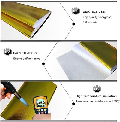 Gold Adhesive Backed Heat Shield Material Heat Shield Mat Automotive Heat Shield Heat Shield Wrap,Fiberglass Thermal Insulation (12'' X 24'')