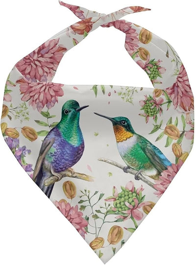 KEIAHUAN Hummingbird Flower Dog Bandana Washable Pet Neckerchief Triangle Dog Bibs Soft and Durable Holiday Scarf Accessories Reversible Bandana