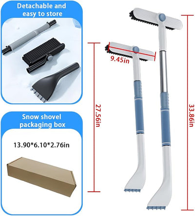 Mandark Car Windshield Snow Brush and Ice Scraper, Detachable Extendable Vehicle Snow Removal Tool with Ergonomic Foam Grip, Auto Window Scraper Accessories, Universal for SUV, Truck, RV (White)