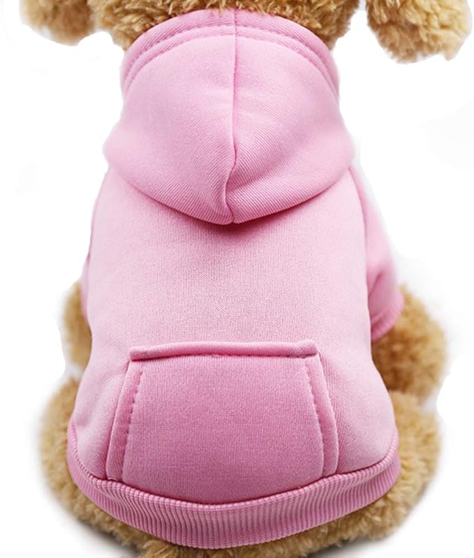 Jecikelon Soft Dog Hoodies for Small Dogs, Fleece Puppy Sweatshirt with Pockets, Warm Winter Cold Weather Coats for Pet Cat, Cute Clothes Puppy Costume (Pink, XX-Small)