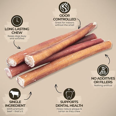 Bully Bunches Premium (6" Standard - 20 Pack) Odor-Free Bully Sticks for Small to Medium Dogs & Puppies - Consistently Sized, Long Lasting Chews for Oral Care - All Natural, 100% Beef Dog Treats