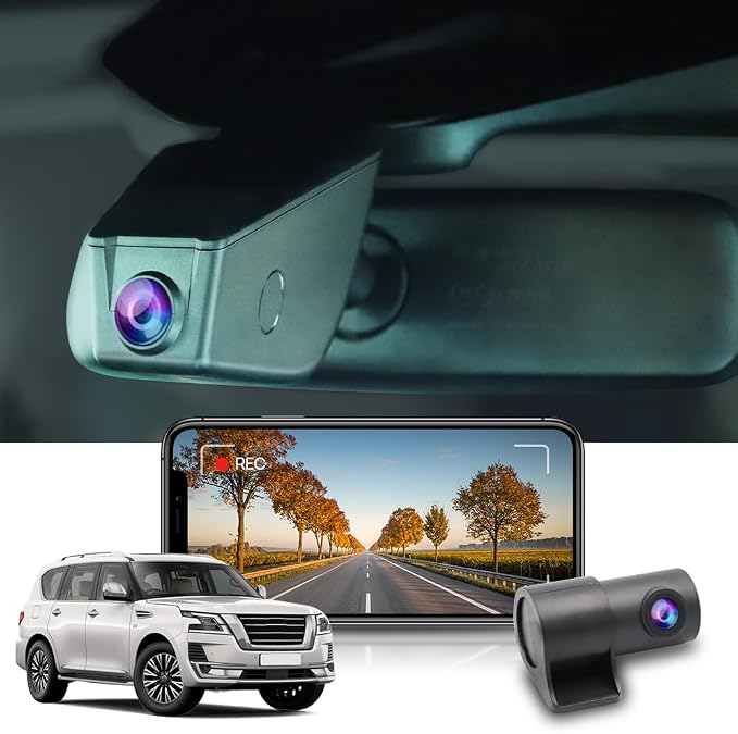 2K Dual Dash Cam for 2017-2023 Nissan Armada S SV SL Platinum & Infiniti QX56 (with Auto Dimming), OEM Style, Front 1440P+Rear 1080P Video, WiFi & APP, Loop Recording, G-Sensor, 64GB Card