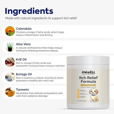 Itch & Allergy Combo for Dogs | Itch Relief Chews + Allergy & Immune Support | Borage Oil, Vitamin E, Krill Oil | Seasonal Allergy Dog Supplement - Pack of 2