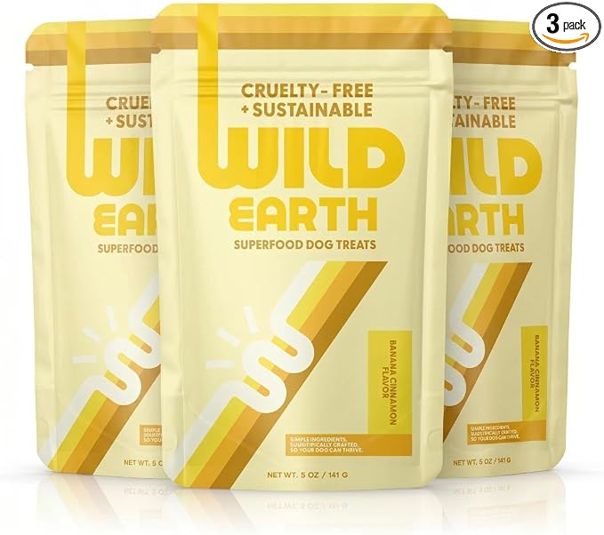 Wild Earth Superfood Dog Treats, Plant Based Dog Treats with Omega Acids, Prebiotics & Koji Protein, No Fillers, Veterinarian-Developed, Banana & Cinnamon Flavor (3-Pack)