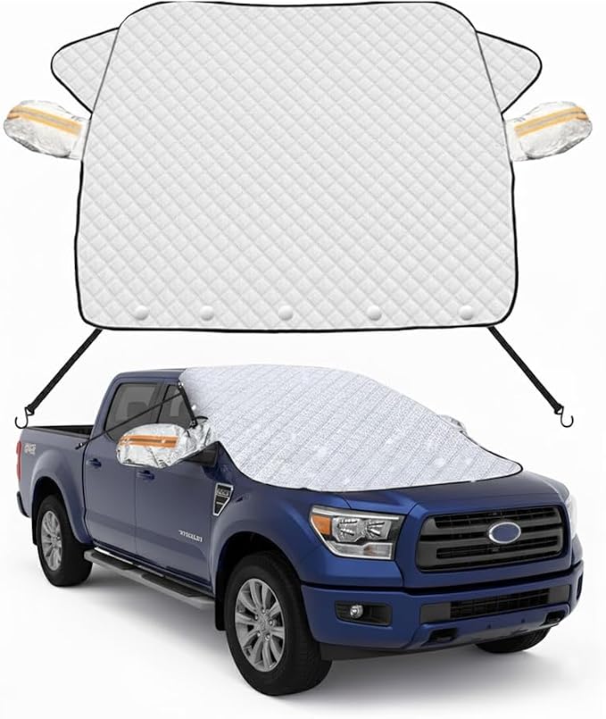 Car Windshield Snow Cover, Ice Frost Car Window Covers with Magnetic Edges & Side Mirror Protector, Windproof UV Sunshade Windscreen Covers for Cars, SUV, Truck (XL 62 * 45inch)