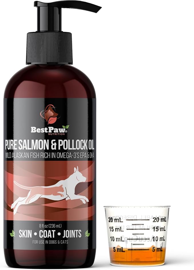 Wild Alaskan Salmon Oil for Dogs | Liquid Omega 3 Fish Oil with Pump | Skin and Coat, Joint and Heart Support | High Potency EPA and DHA | 8oz