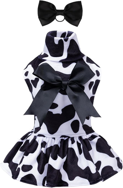 CuteBone Turtleneck Dog Velvet Dress Puppy Skirt Costume Pet Clothes Cat Apparel with Bow Hair Rope for Small Dogs CVD07M