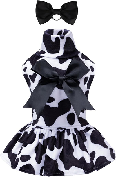 CuteBone Turtleneck Dog Velvet Dress Puppy Skirt Costume Pet Clothes Cat Apparel with Bow Hair Rope for Small Dogs CVD07XS