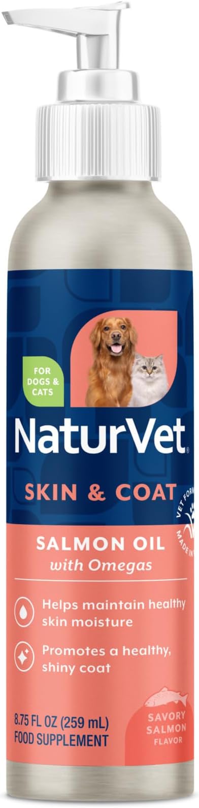 Salmon Oil Skin & Coat Plus Omegas – Supports Healthy Skin & Glossy Coat – Source of Omega-3 & 6 Fatty Acids – for Dogs & Cats (8.75 oz Oil)