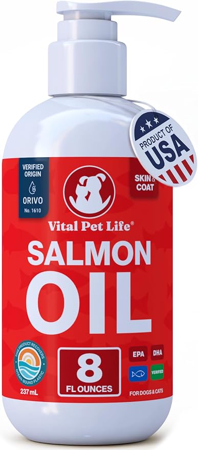 Salmon Oil for Dogs & Cats - Healthy Skin & Coat, Soft Shiny Glossy Coat, Fish Oil Omega 3 EPA DHA, Immune System & Heart Function Support, Normal Shedding, Liquid Supplement for Pets | Soft Shiny Glossy Coat, EPA DHA, Immune System & Heart Function Su...