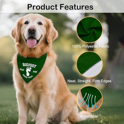 Sasquatch Green Dog Bandana, Christmas Birthday Gifts for Dog Lover, Funny Puppy Scarf Photo Prop for Adventure Hiking Camping Mountain, Sasquatch - Themed Pet Scarf Present for Outdoor Forest