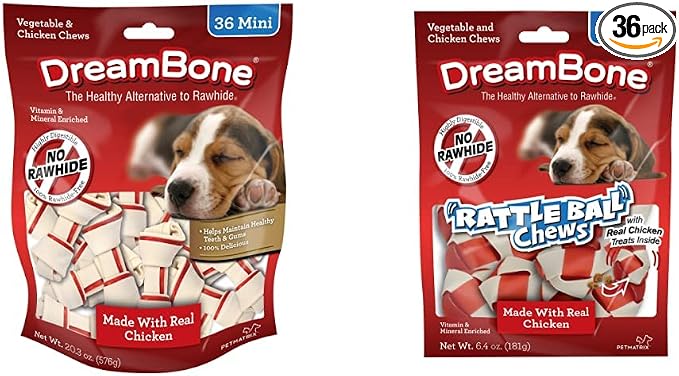 DreamBone Vegetable & Chicken Dog Chews RattleBall Small Chews for Dogs