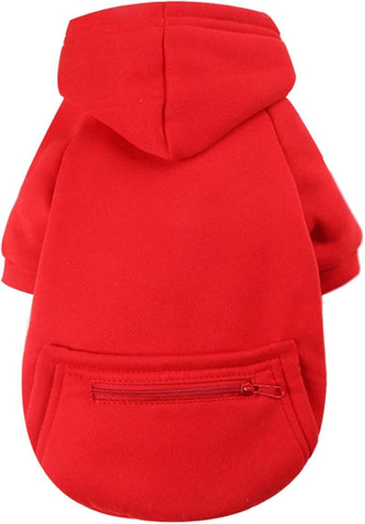 Jecikelon Dog Hoodies for Small Dogs with Zipper Pocket, Soft Fleece Puppy Clothes with Rope Hat, Warm Winter Outfits Cold Weather Coats, Cute Sweatshirt Chihuahua Costume (Red, X-Large)