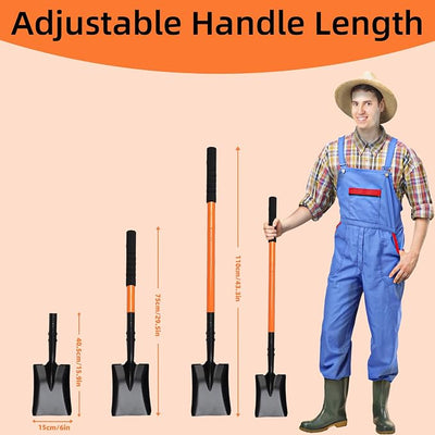 Small Square Shovel 43.3Inches Heavy Duty Garden Tools with Metal Handle, Small Transfer Spade for Digging Camping Car Beach Shovel, Orange