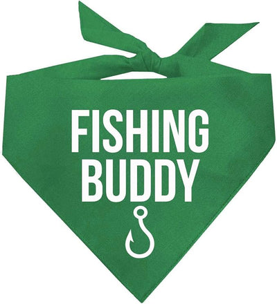 Fishing Buddy Dog Bandana | 100% Cotton Adjustable Triangle | Made in USA | Boat & Fishing | Captain | Beach & Lake | Summer | Outdoors |Father's Day | Green, One Size (99)
