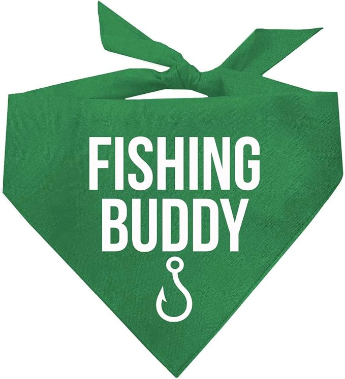 Fishing Buddy Dog Bandana | 100% Cotton Adjustable Triangle | Made in USA | Boat & Fishing | Captain | Beach & Lake | Summer | Outdoors |Father's Day | Green, One Size (99)