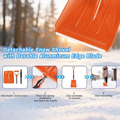 Snow Shovel，2026 Upgraded Lightweight Steel Handle Snow Removal Tool, Three-Paragraph Structure，Kids Snow Shovel, Suitable for Emergencies, Car Driveways, Gardens, Camping (Orange 3