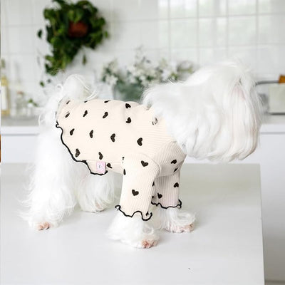 Pet Clothes for Small Dogs Cat Summer Fall Heart Print Shirt Stretchable Ruffle Long Sleeve Outfits for Chihuahua Schnauzer Shih Tzu Yorkie (Coffee, Medium)