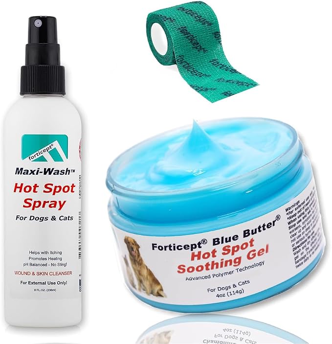 Hot Spot Treatment and Wound Care Kit for Dogs&Cats |Hotspot Wound Wash Spray 8oz + Wound Care Ointment 4oz + 2" 5 Yards Wound and Paw Bandage Wrap | First Aid Kit