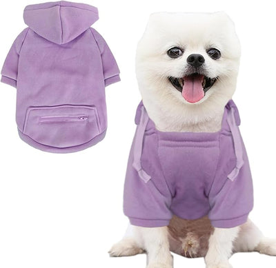 Jecikelon Dog Hoodies for Small Dogs with Zipper Pocket, Soft Fleece Puppy Clothes with Rope Hat, Warm Winter Outfits Cold Weather Coats, Cute Sweatshirt Chihuahua Costume (Purple, XX-Small)