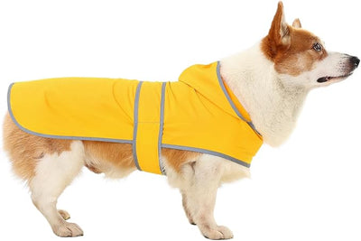 Dog Raincoat for Medium Dogs Waterproof Jacket Hooded Rain Coats with Reflective Strips Leash Hole & Poncho Adjustable Fit (Yellow,L)