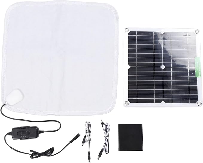 Solar Panel Heating Blanket, 12V 50W Rapid Heating Soft Portable Pet Heating Pad with Safety Battery Box, for Car Outdoor Use