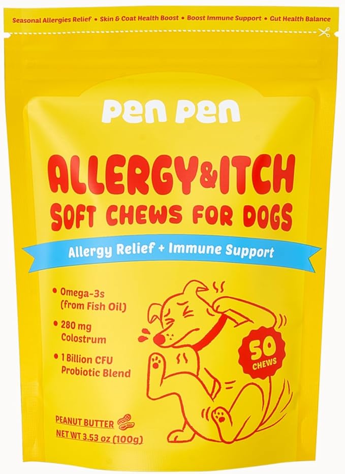 Dog Allergy Relief Chews, Dog Itching Skin Relief, Omega 3 for Dogs Itch Supplement, Relieve Seasonal Allergy, Provide Immune Support (Peanut Butter Chews, 50ct)