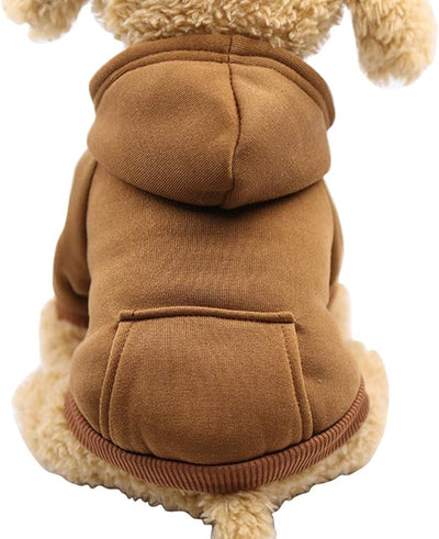 Jecikelon Soft Dog Hoodies for Small Dogs, Fleece Puppy Sweatshirt with Pockets, Warm Winter Cold Weather Coats for Pet Cat, Cute Clothes Puppy Costume (Coffee, Medium)