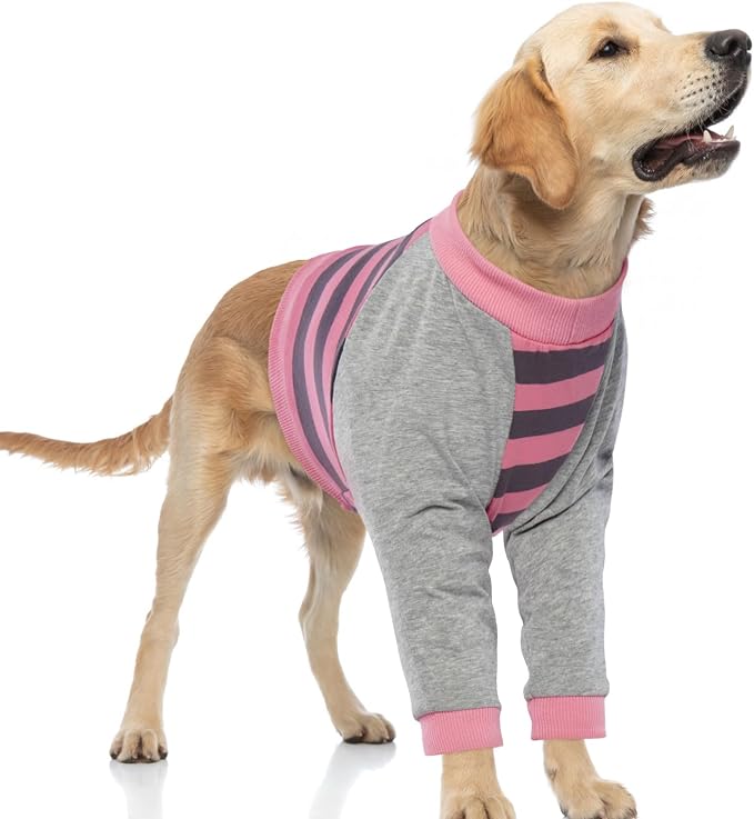 Dog Recovery Sleeve with Elbow Protector,Dogs Shirt Stop Licking Joints,Pet Long Sleeve Suit Protecting Dog's Front Leg Arm Wounds Cover Skin Conditions Pink Stripes XL