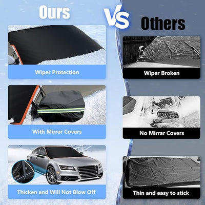 Car Windshield Cover for Ice and Snow, Windshield Snow Cover, Performance Brake Kits with Side Mirrors Cover, Fits Most Cars, Trucks, Vans, SUVs, Orange Strips