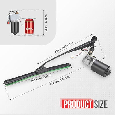 KEMIMOTO UTV Electric Windshield Wiper Motor Kit for Most UTV Compatible with Can Am Defender Pro Compatible with Mule Teryx 16" 12V Wiper Blade