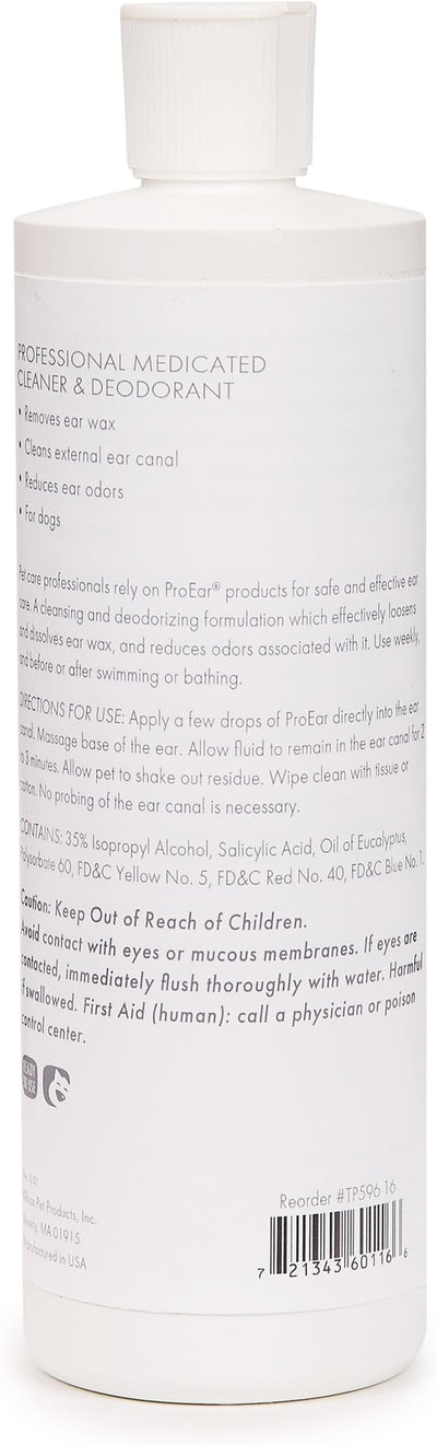 Top Performance ProEar Professional Medicated Ear Cleaners — Versatile and Effective Solution for Cleaning Dog and Cat Ears, 16 oz.