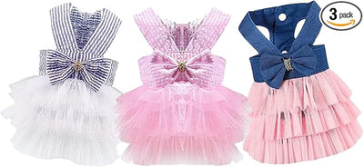Dog Dresses, Fashion Pet Dog Clothes, Striped Mesh Puppy Dogs Princess Dresses (Pink/Blue/Denim(3pack), XX-Large)