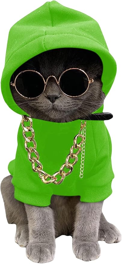 3Pcs Dog Hoodie Cat Apparel Dog Custume Set with Necklace and Sunglasses Pet Clothes for Puppy Small Medium Dogs Cats Green Large