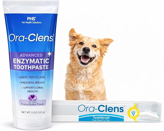 Advanced Enzymatic Dog Toothpaste with Dual-Sided Toothbrush Bundle – Peanut Butter Flavor Dental Tooth Paste for Dogs – Helps Keep Teeth Clean, Freshens Breath & Supports Oral Health – 5 oz