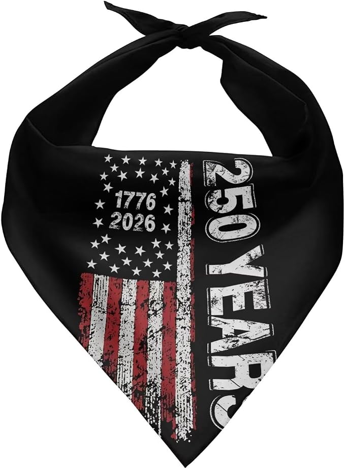 4th of July Dog Bandana 250 Years Anniversary Pet Scarf for Boy and Girl Adjustable Dog Breed Bib Patriotic Scarf Handkerchief Square Dog Kerchief for Small Medium Large Dogs