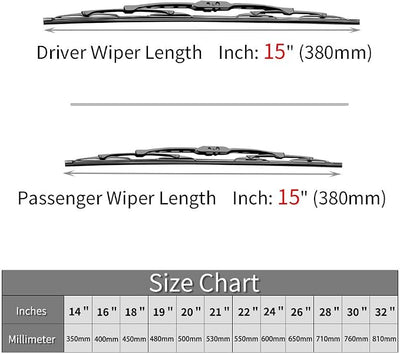 Replacement for Jeep Wrangler Windshield Wiper Blades - 15"+15" Front Window Wiper - fit 2007-2017 Vehicles - OTUAYAUTO Factory Aftermarket