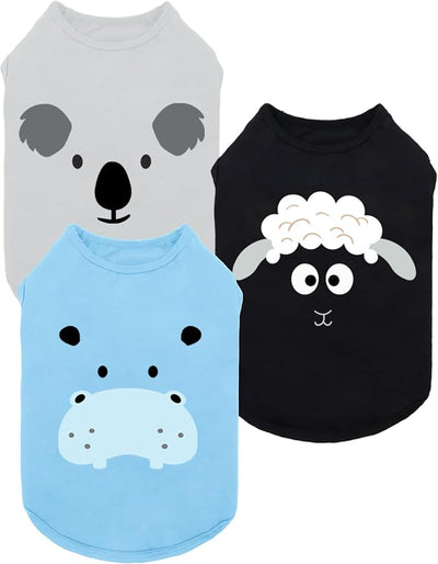 Fitwarm 3 Pack Hippo Sheep Koala Dog Shirt, Summer Clothes for Small Dogs Boy Girls, Funny Pet Outfit, Black, White, Gray, Blue, XXL