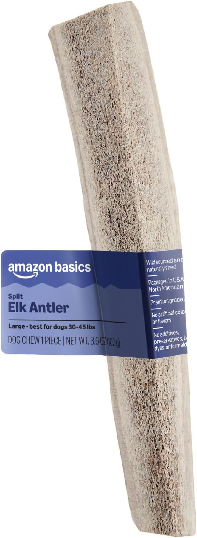 Split Elk Antler, Naturally Shed, Long Lasting for Aggressive Chewers, Large (Best for Dogs 30-45 lbs) (Previously Wag)