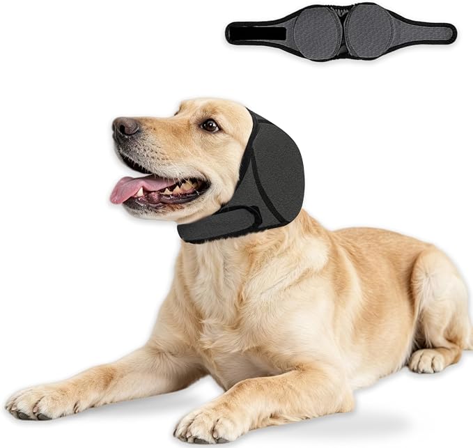 Dog Ear Covers for Grooming,Bathing & Blow Drying,No Shake Ear Wraps Anxiety Relief,Adjustable Quiet Ears for Dogs Comfort Calming Hood for Thunderstorms,Fireworks,Grey,L