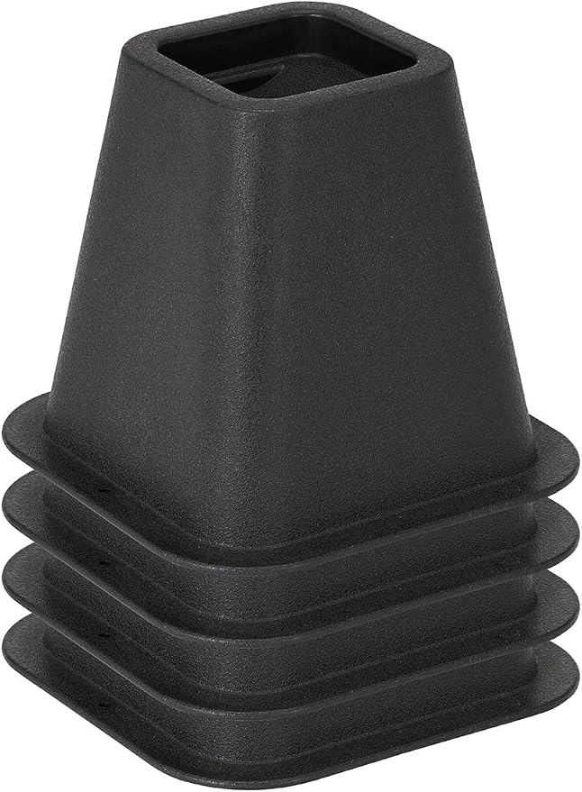 6 Inch Bed Riser | Pack of 4 | Bed & Furniture Lifter Wheel Grooves | Under-Bed Storage | Bedroom & Dorm | Black