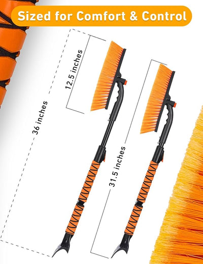 EcoNour 36" Extendable Snow Brush and Ice Scraper | 3-in-1 Telescopic Snow Removal Brush with 360° Rotating Head for Car Windshield | Ice Scraper for SUV, Truck, and Car | Winter Car Accessories
