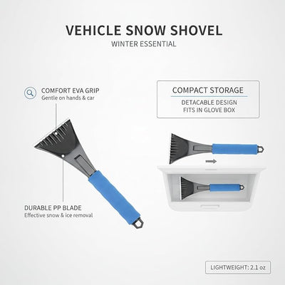 Glove Box Snow Shovel, Detachable PP Plastic Blade with EVA Grip Handle, Compact Vehicle Winter Tool for Car Trunk Storage (1 PC)