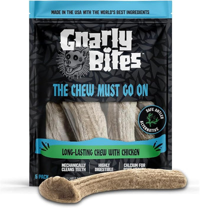 The Chew Must Go On Dog Chew, Long Lasting Healthy Snack for Adult Dogs Over 50 lbs, Made with Real Chicken, Safe Antler Alternative, Highly Digestible, Helps Clean Teeth