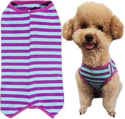 Dog’s Recovery Suit Post Surgery Shirt for Puppy, Wound Protective Clothes for Little Animals(Purple Blue Stripe-XL)