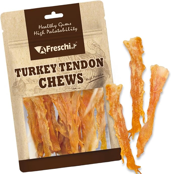 Turkey Tendons for Dogs, USA-Sourced, Healthy Dog Treats, Rawhide-Free Puppy Chews, Long Lasting, All Natural, Hypoallergenic Dog Treats, Flaked, 3.5 oz Pack