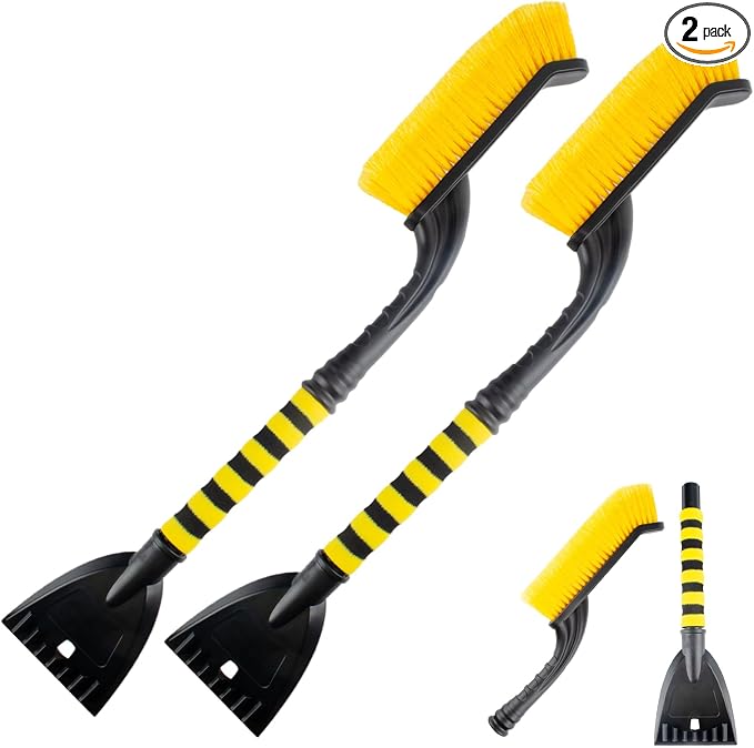 2 PCS 25.5" Car Snow Brush and Detachable Ice Scraper, Snow Shovel for Car Window, with Foam Grip and 45° angle Brush Head, Snow Shovel for Car Window, Winter Accessories for Cars, Trucks, SUVs