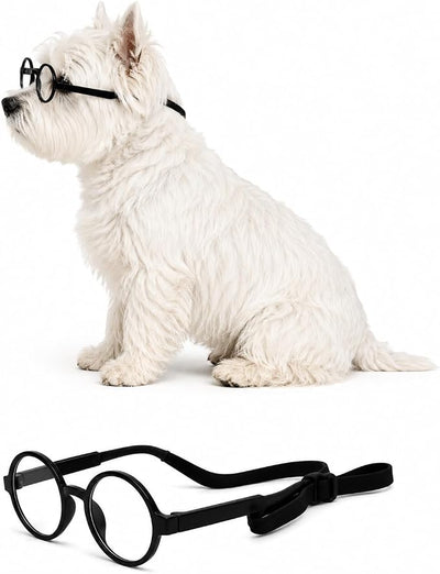 G002 Dog Pet Clear Lens Costume Glasses Small to Medium Breeds 12LBS~30LBS Prop Photoshoot Sunglasses (Round Black-Clear)