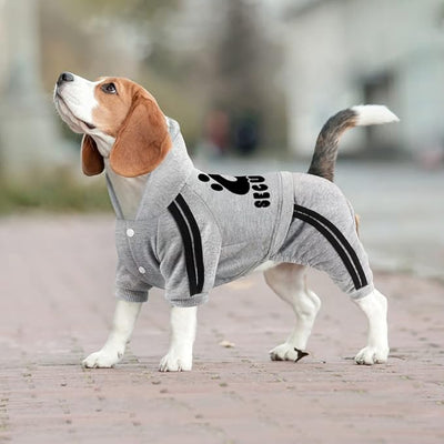 Dog Hoodie Security Clothes 4 Legs Jumpsuit Sweatshirt Soft & Warm Dog Outfit Pullover Dog Winter Clothes Sweater for Small Medium Large Dogs (Gray, X-Small)