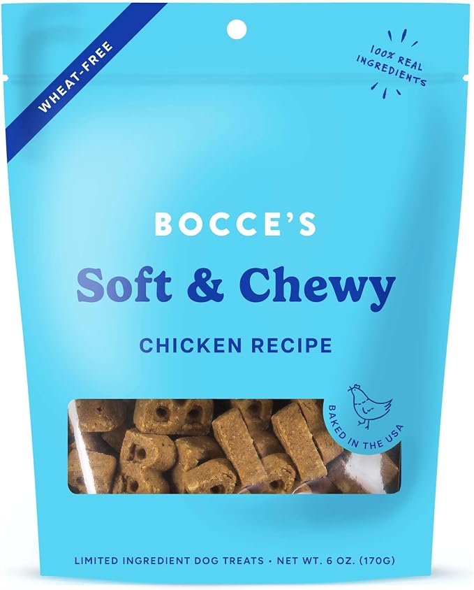 Bocce's Bakery Oven Baked Chicken Recipe Treats for Dogs, Wheat-Free Everyday Dog Treats, Made with Real Ingredients, Baked in The USA, Natural Soft & Chewy Cookies, Chicken, 6 oz